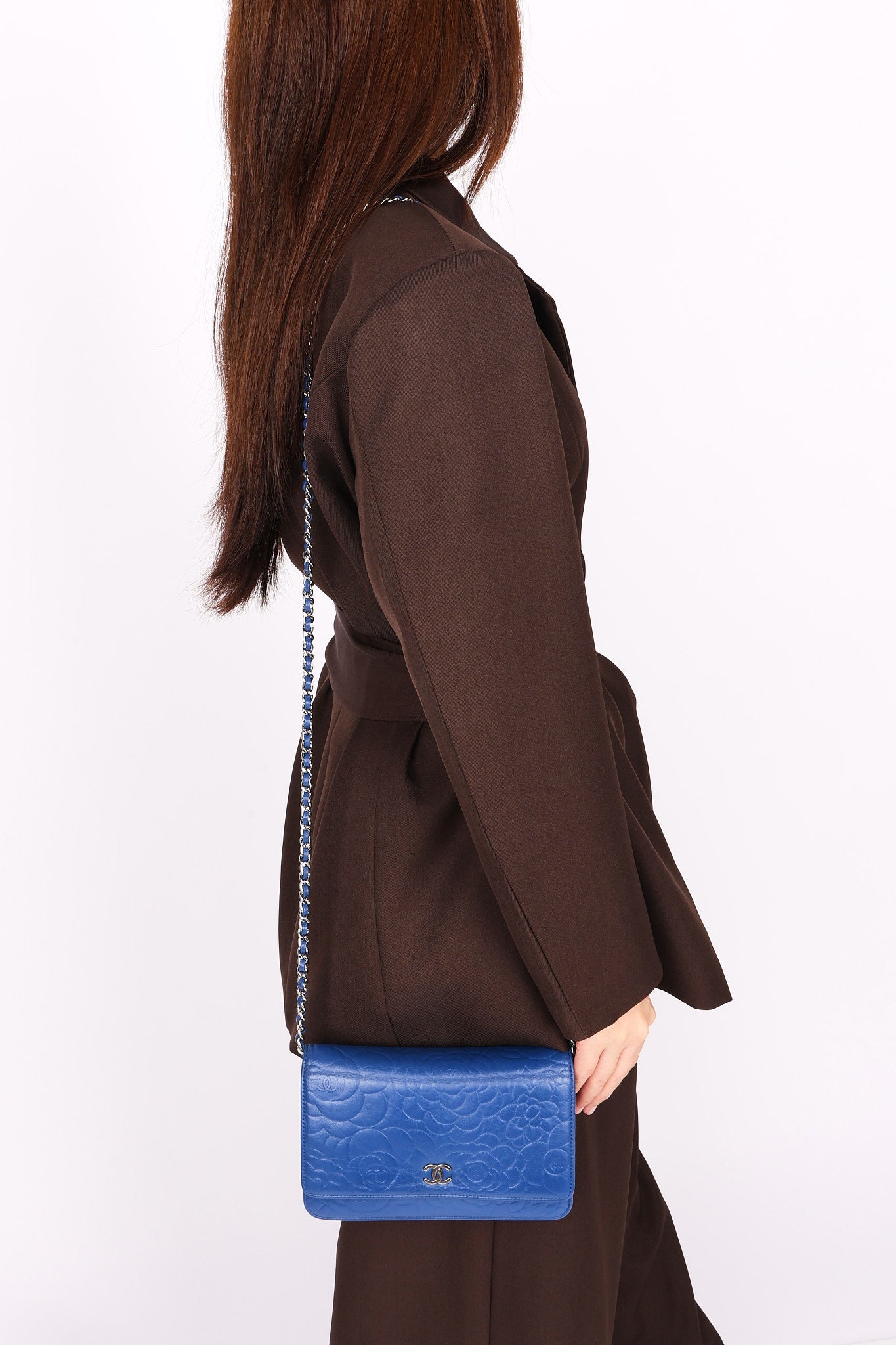 Chanel Camellia Wallet on Chain Blue Calfskin SHW