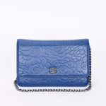 Chanel Camellia Wallet on Chain Blue Calfskin SHW