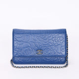 Chanel Camellia Wallet on Chain Blue Calfskin SHW
