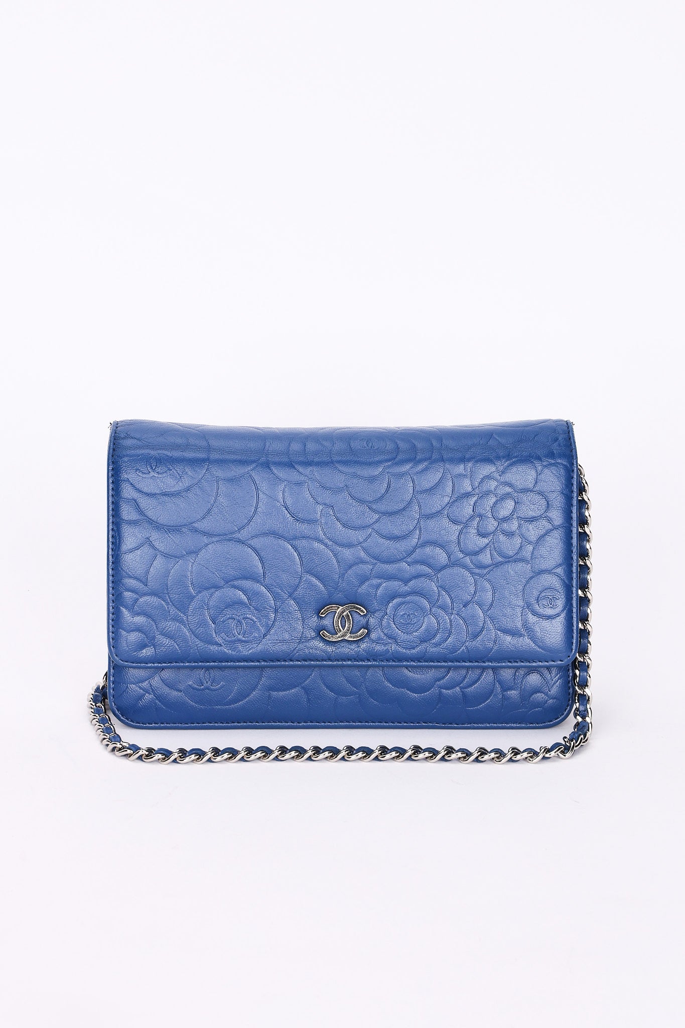 Chanel Camellia Wallet on Chain Blue Calfskin SHW