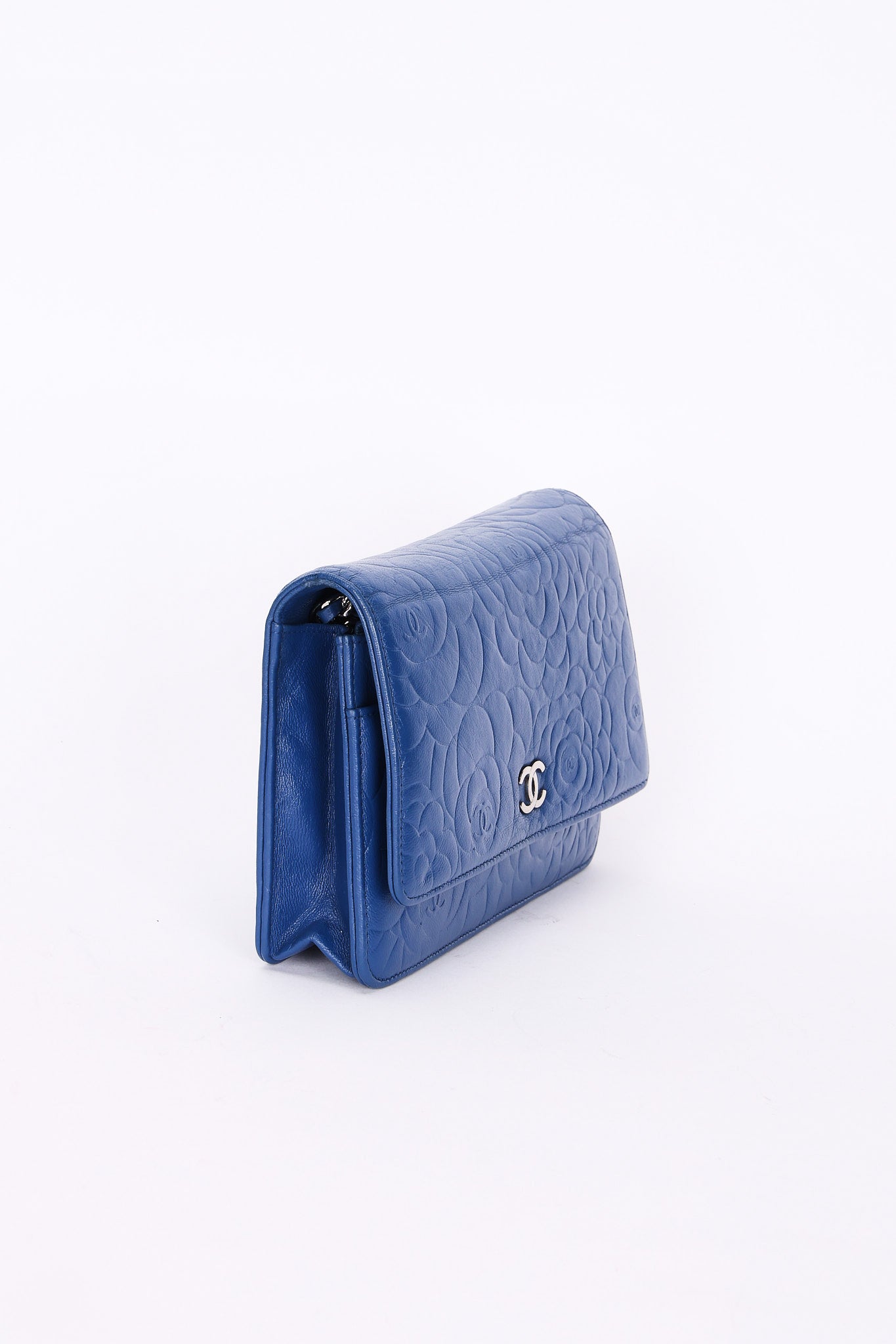 Chanel Camellia Wallet on Chain Blue Calfskin SHW