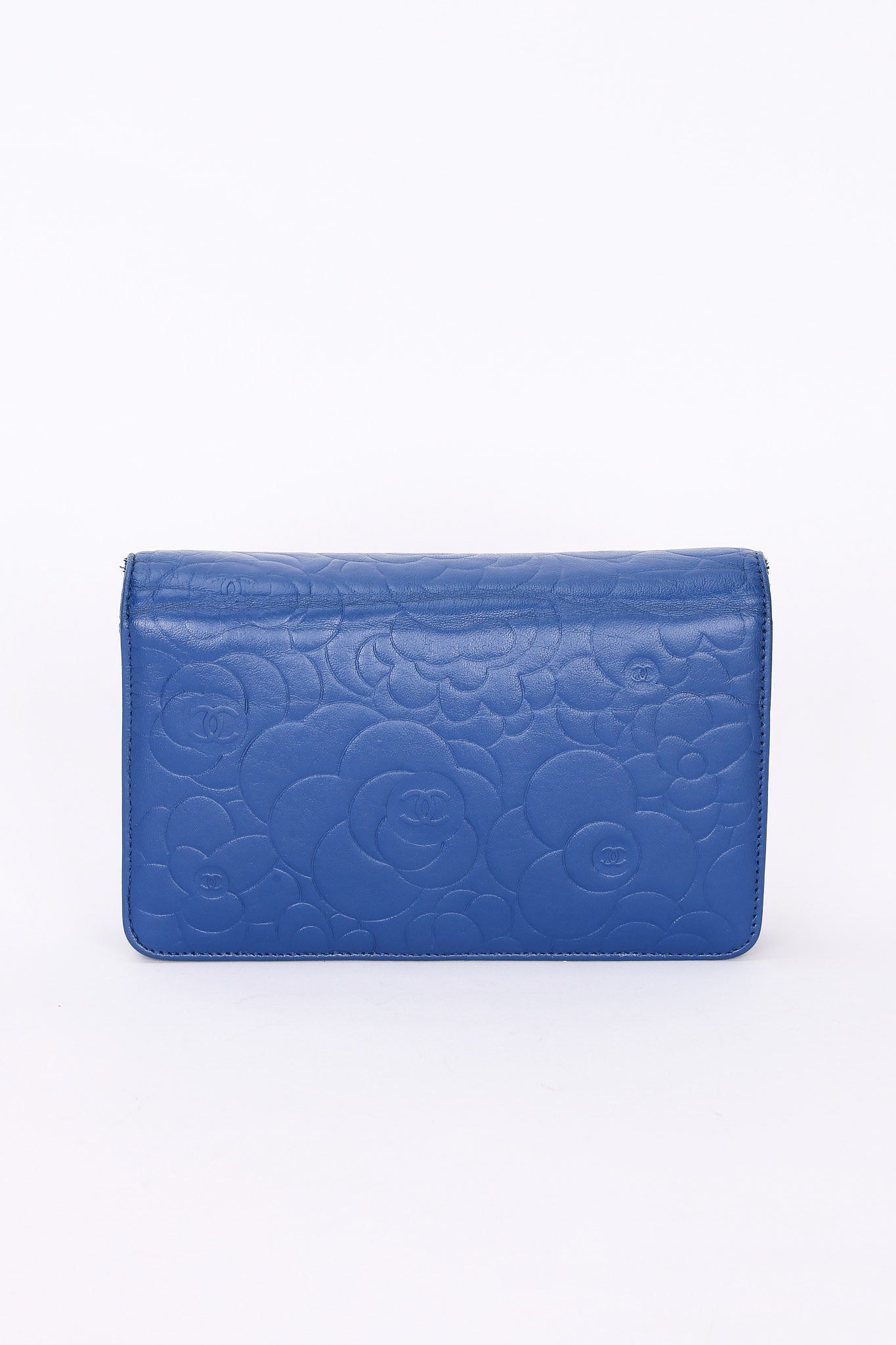 Chanel Camellia Wallet on Chain Blue Calfskin SHW