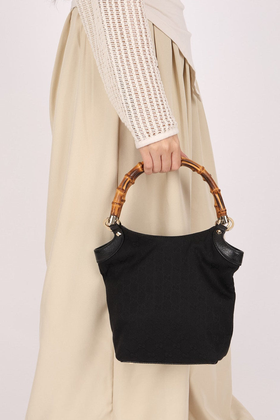 Gucci Monogram Canvas Bamboo Top Handle Bag