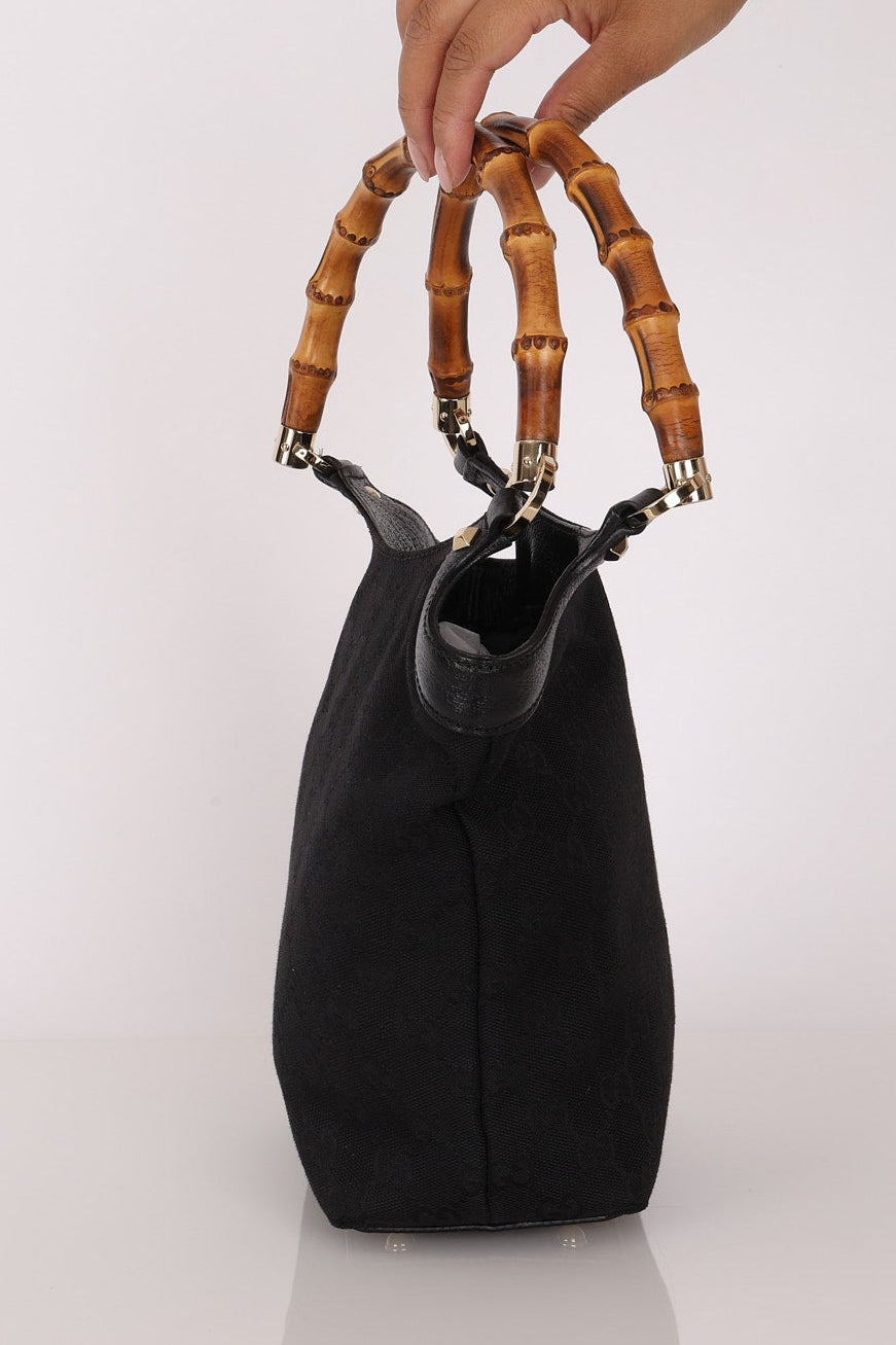 Gucci Monogram Canvas Bamboo Top Handle Bag