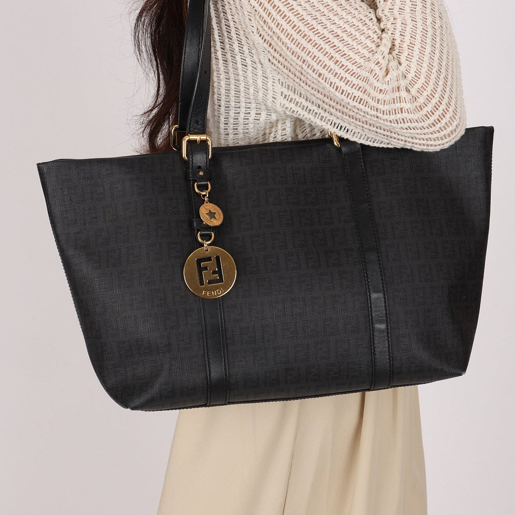 Fendi Zucchino Shopping Tote Black Coated Canvas