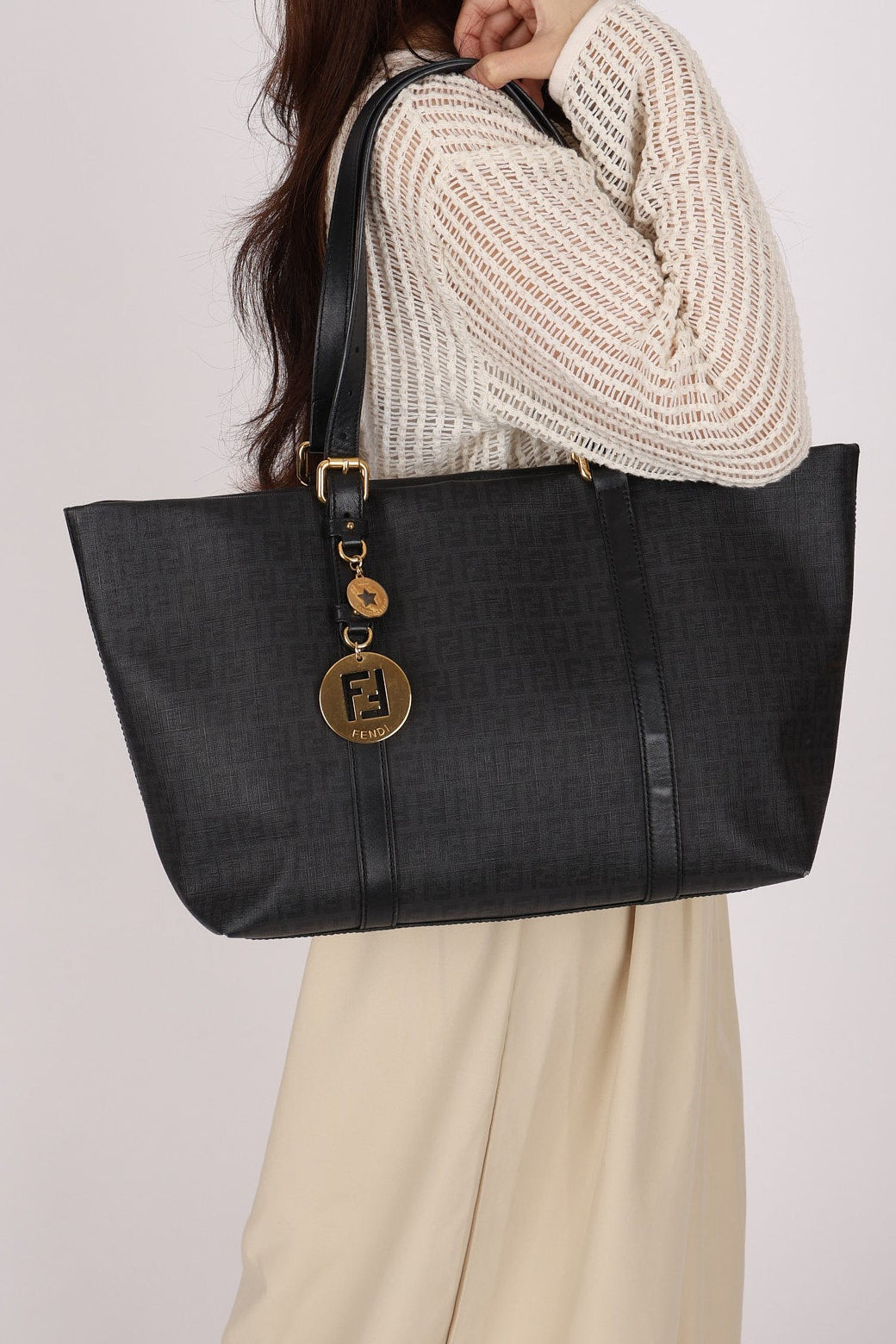 Fendi Zucchino Shopping Tote Black Coated Canvas
