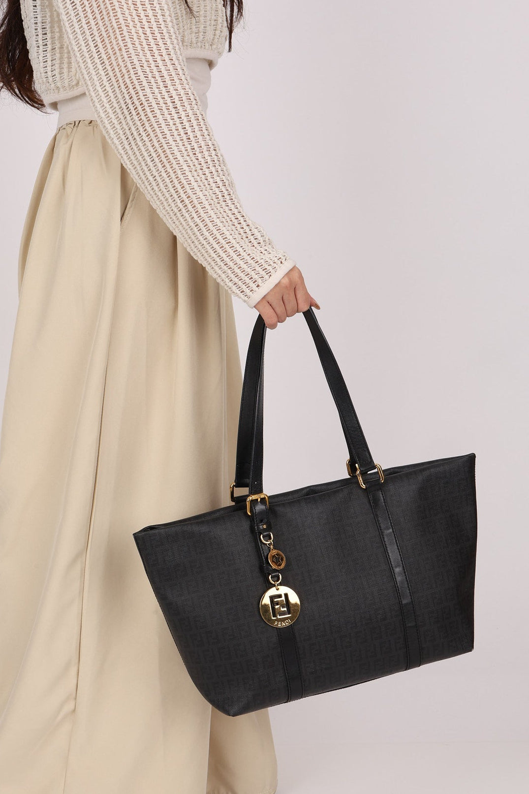 Fendi Zucchino Shopping Tote Black Coated Canvas