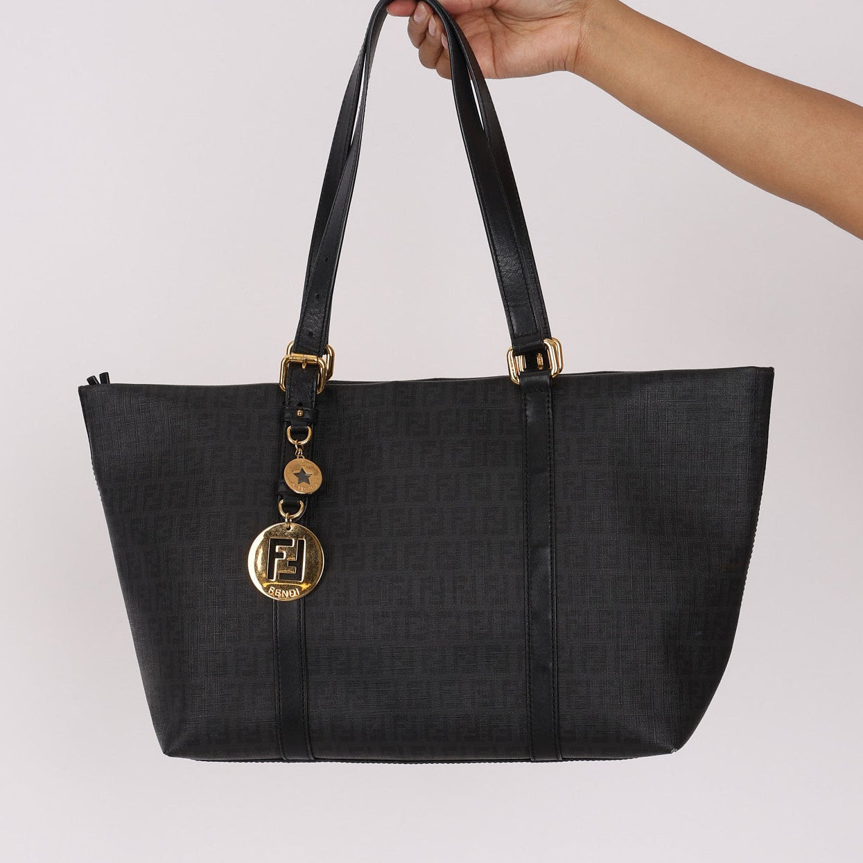 Fendi Zucchino Shopping Tote Black Coated Canvas