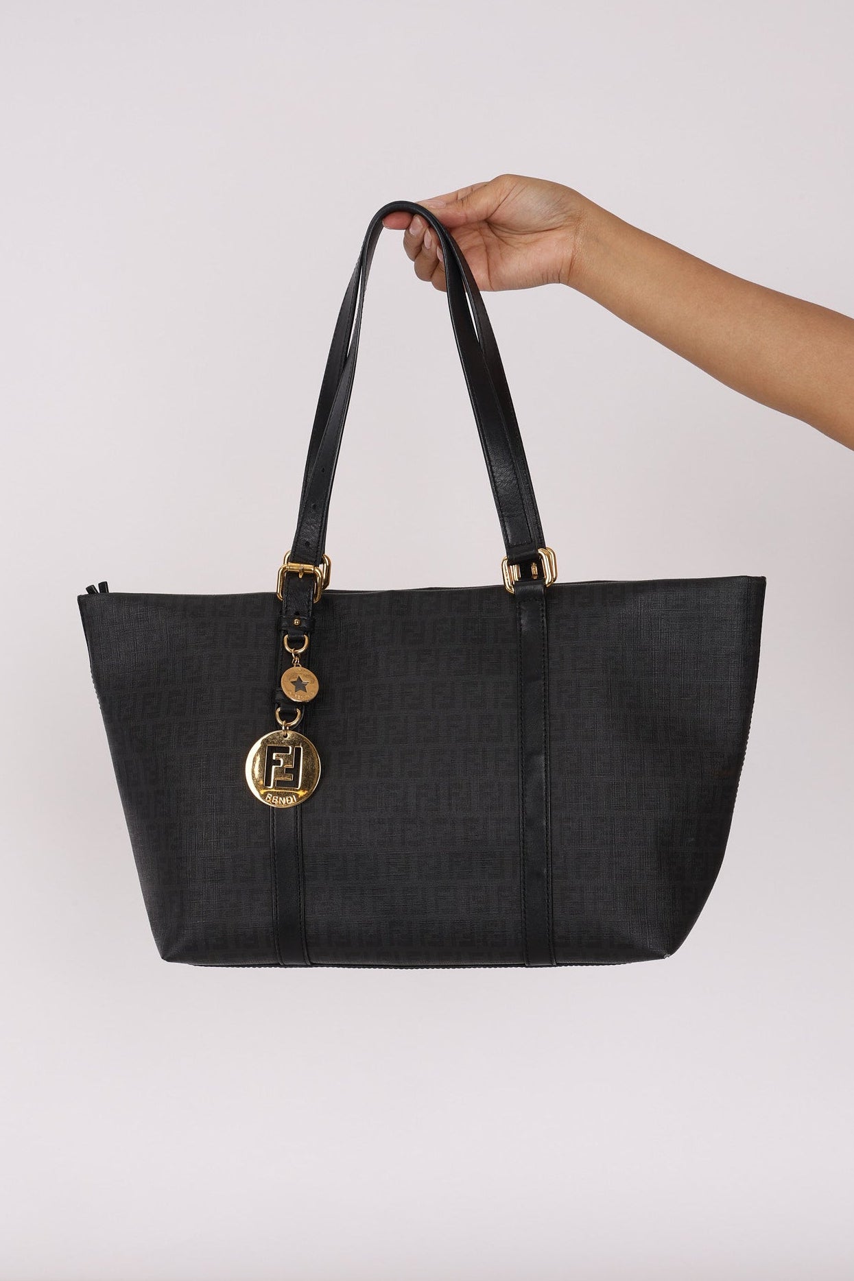 Fendi Zucchino Shopping Tote Black Coated Canvas