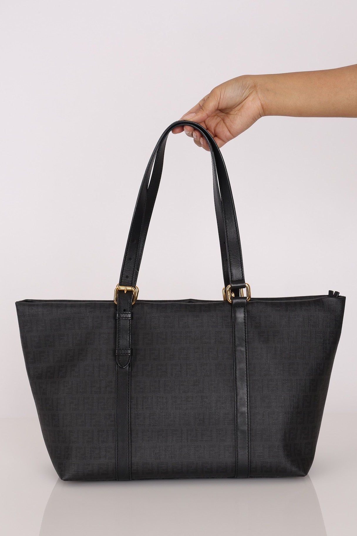 Fendi Zucchino Shopping Tote Black Coated Canvas