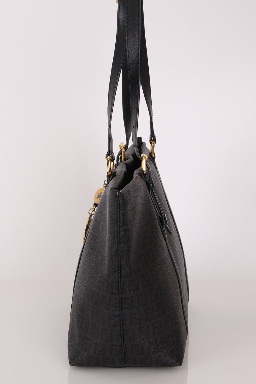 Fendi Zucchino Shopping Tote Black Coated Canvas
