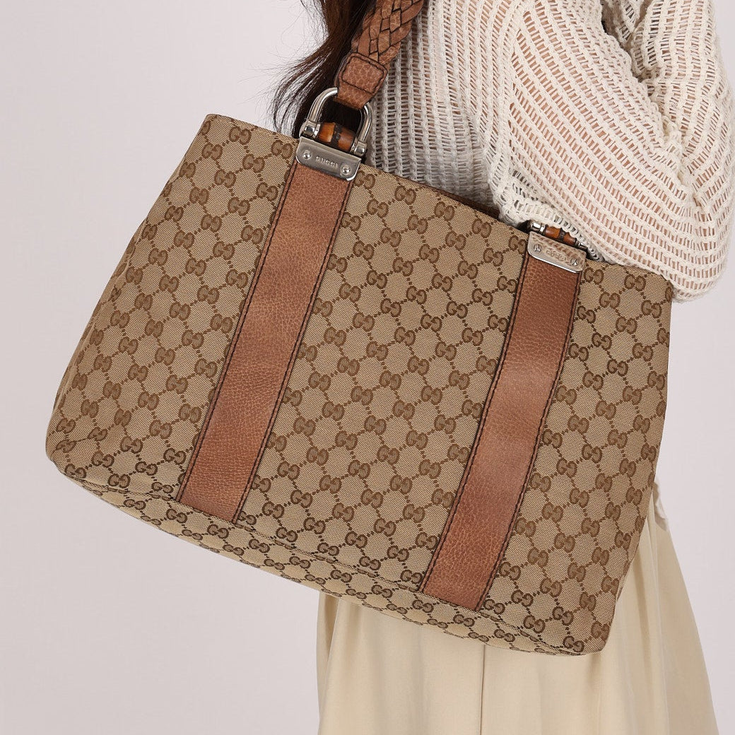 Gucci Medium Monogram Canvas Bamboo Bar Tote