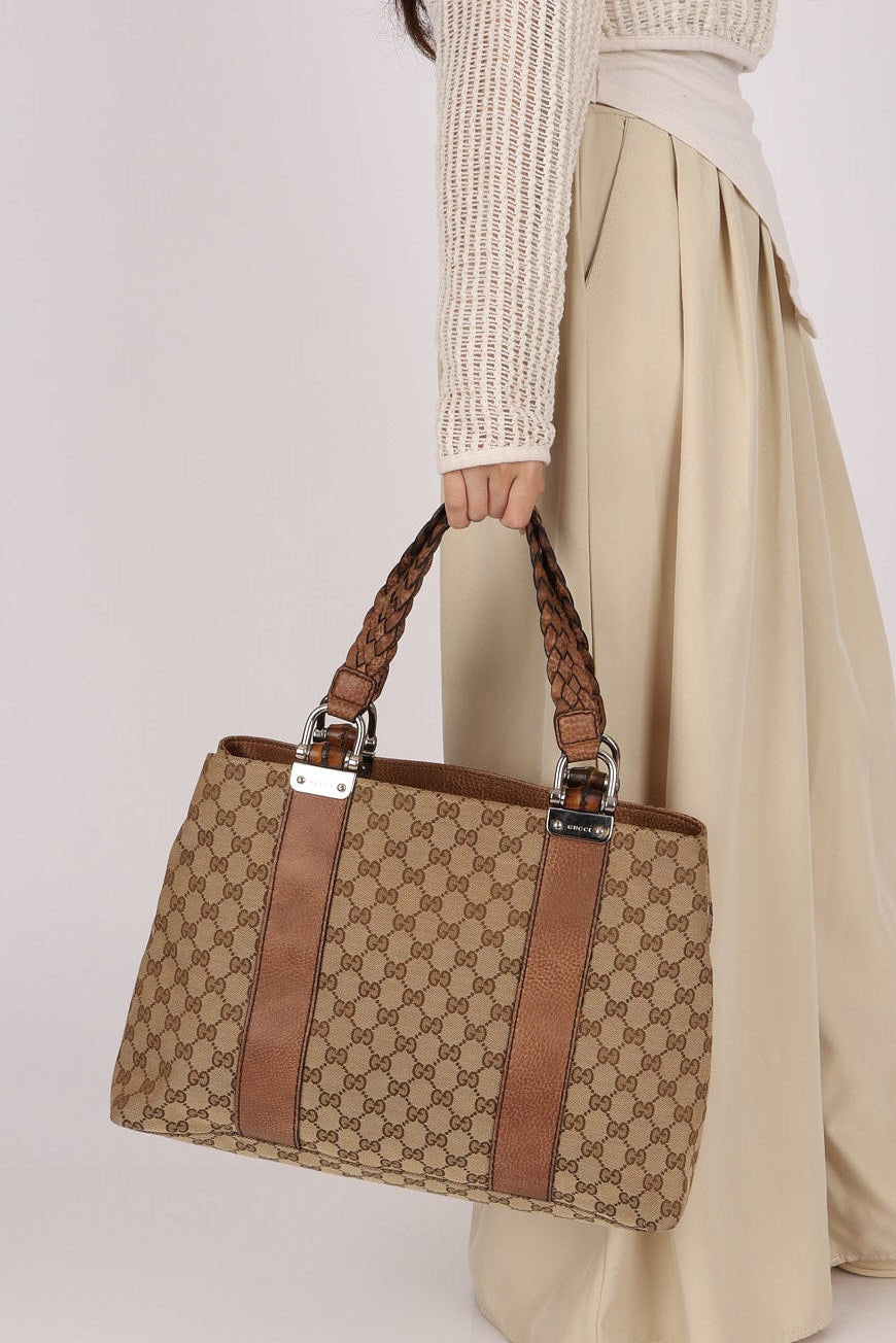 Gucci Medium Monogram Canvas Bamboo Bar Tote