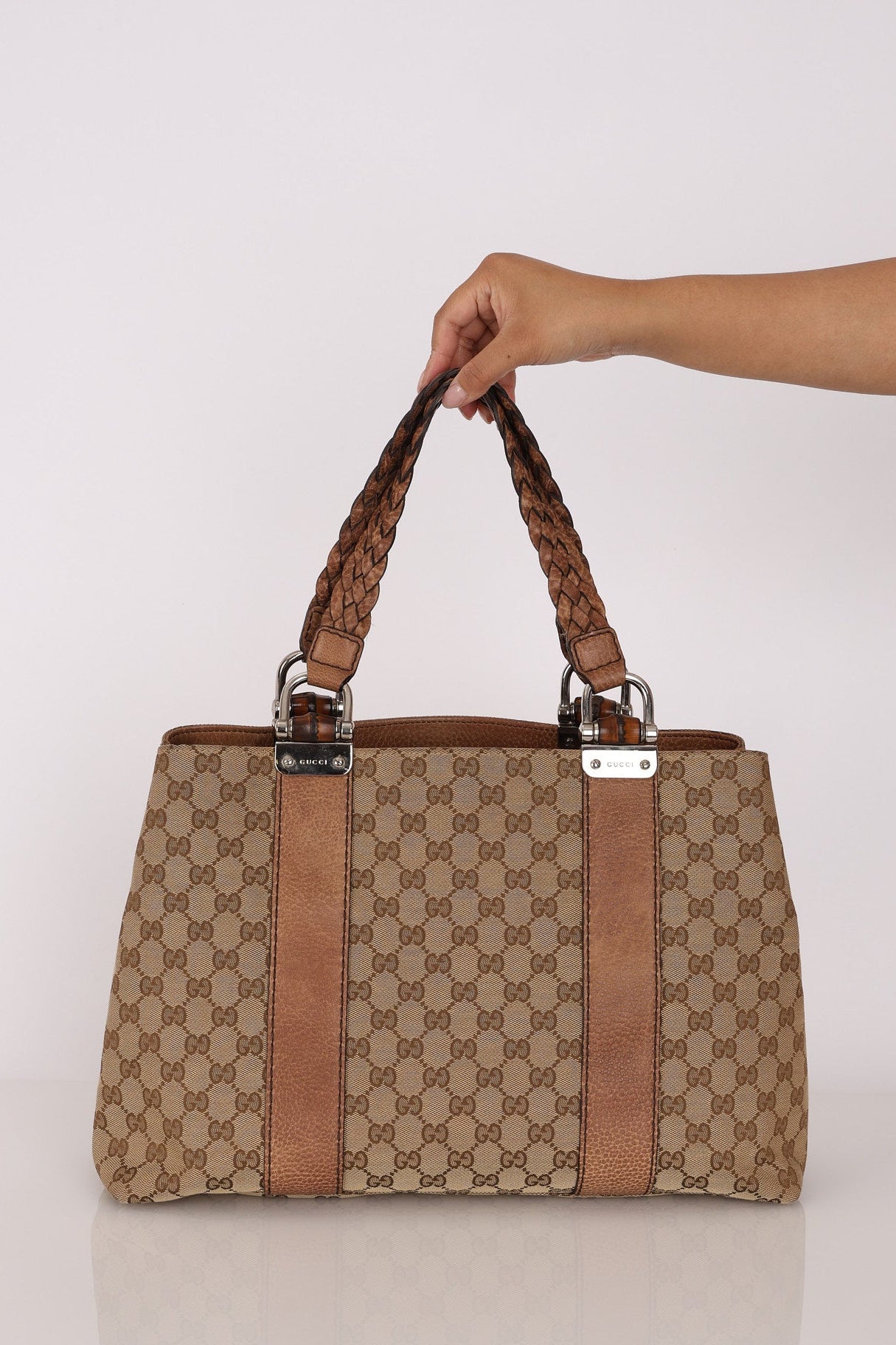 Gucci Medium Monogram Canvas Bamboo Bar Tote