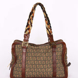 Fendi Zucchino Braided Strap Boston Bag