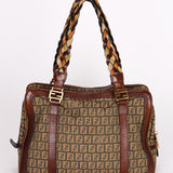 Fendi Zucchino Braided Strap Boston Bag