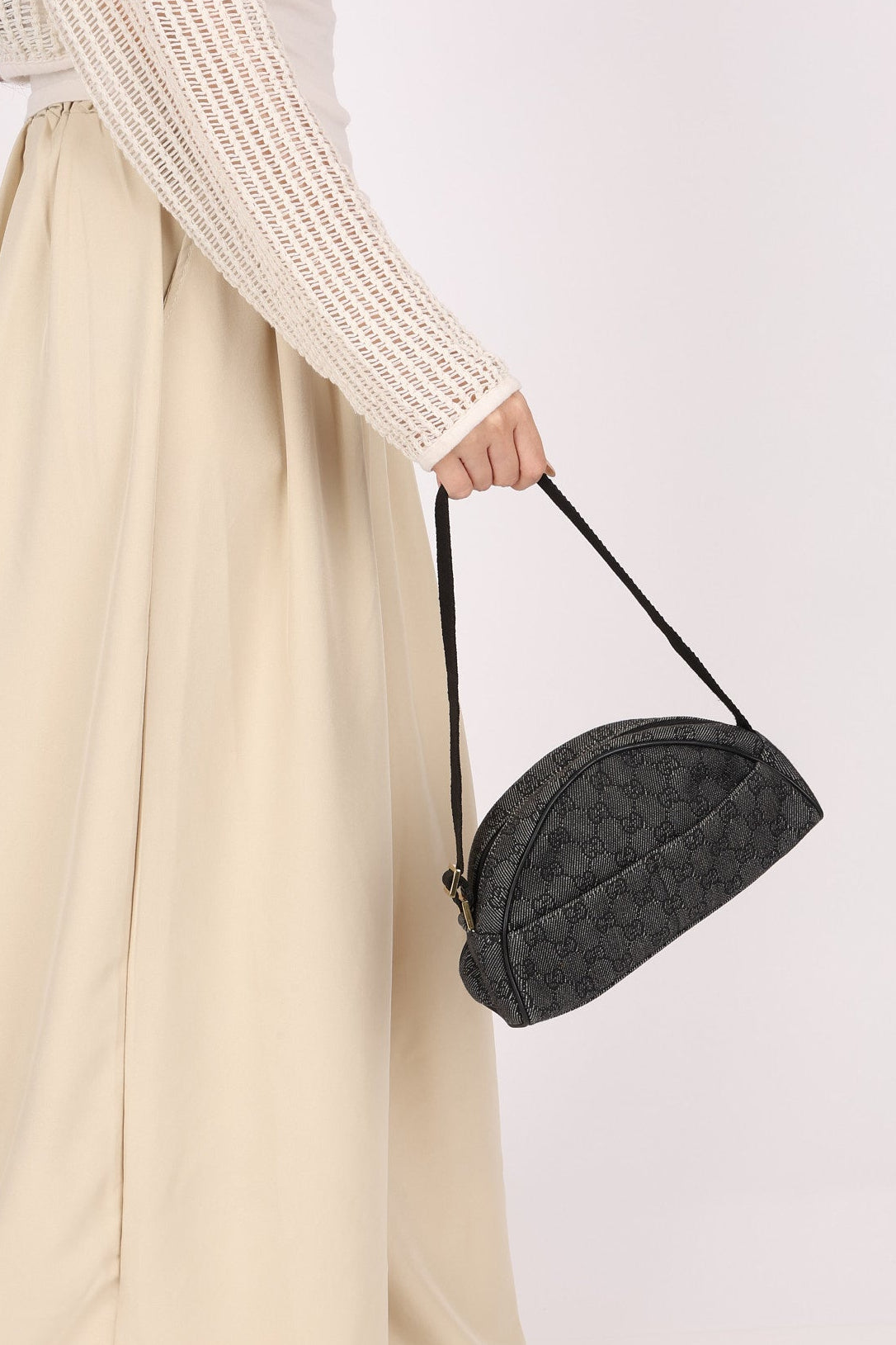 Gucci Monogram Denim Half Moon Shoulder Bag