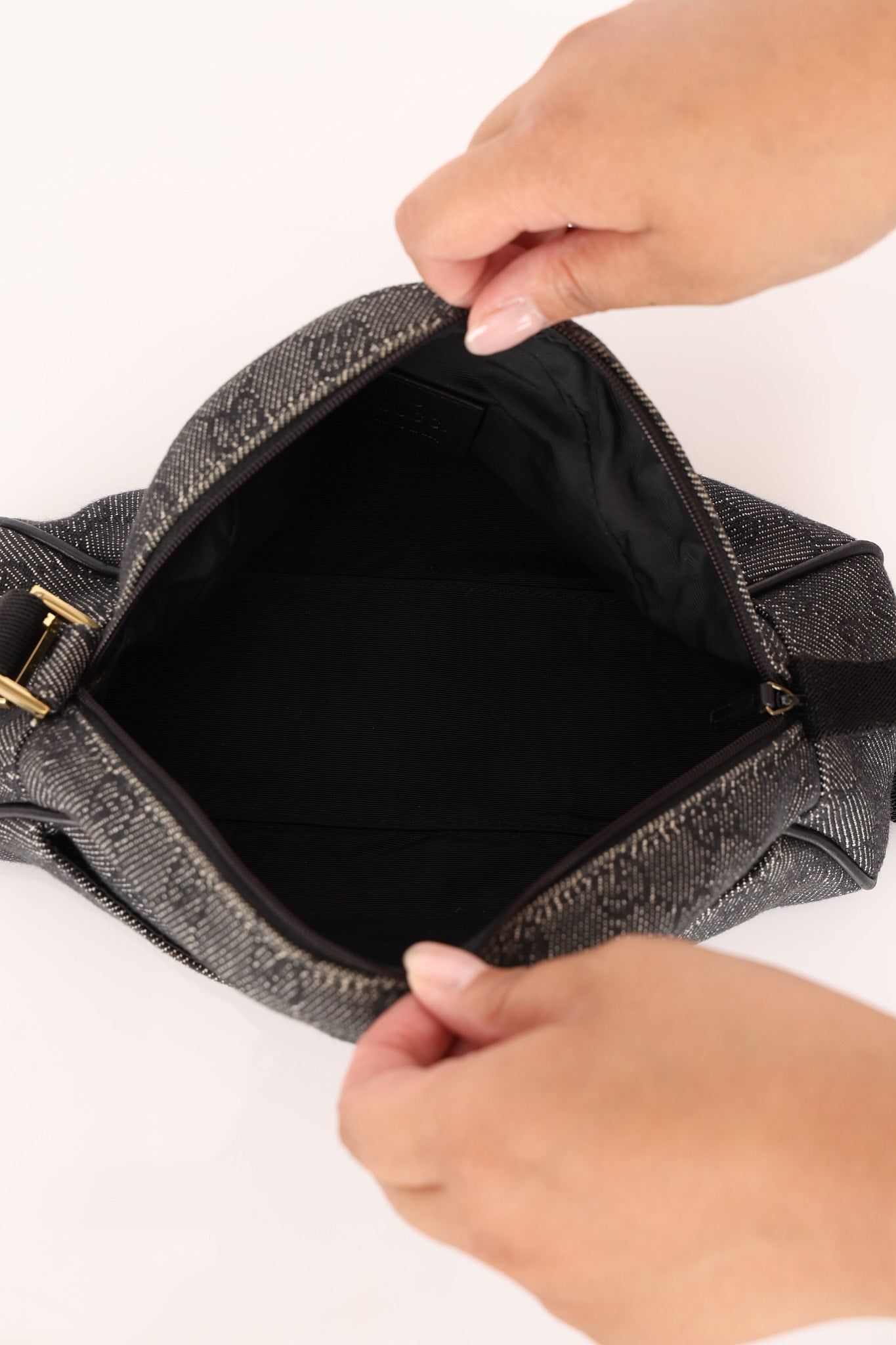 Gucci Monogram Denim Half Moon Shoulder Bag