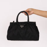 Prada Tessuto Bow Braided Top Handle Bag