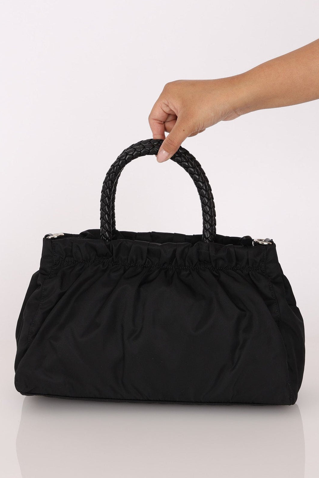 Prada Tessuto Bow Braided Top Handle Bag