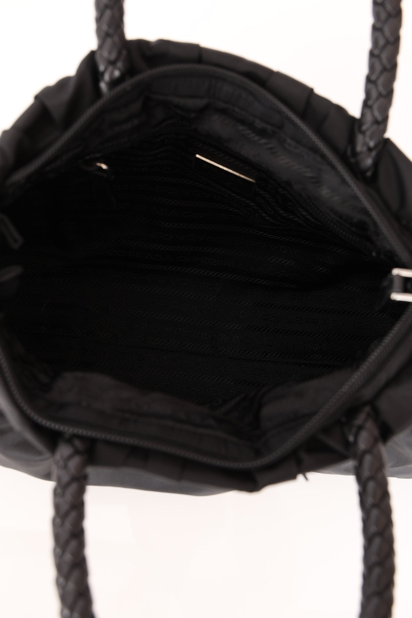 Prada Tessuto Bow Braided Top Handle Bag