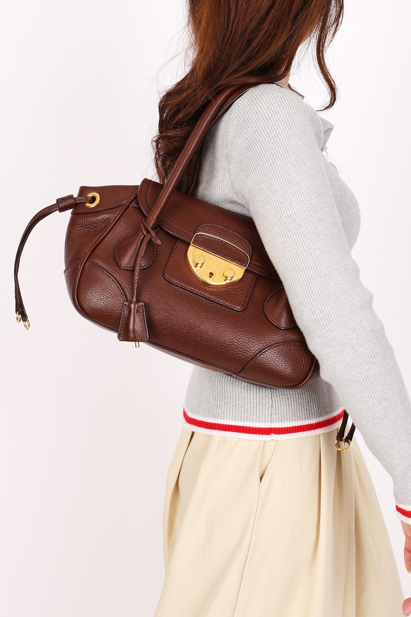Prada Pattina Pushlock Sound Shoulder Bag