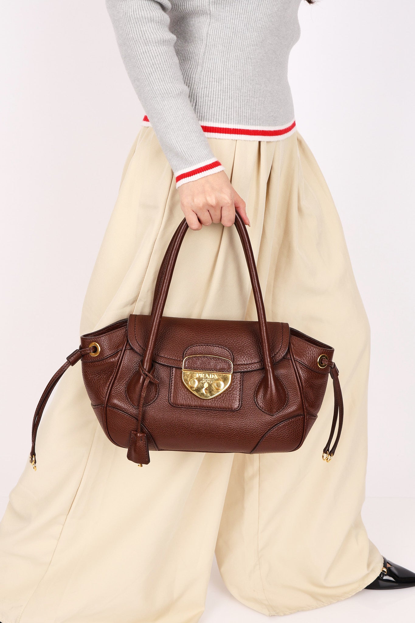 Prada Pattina Pushlock Sound Shoulder Bag