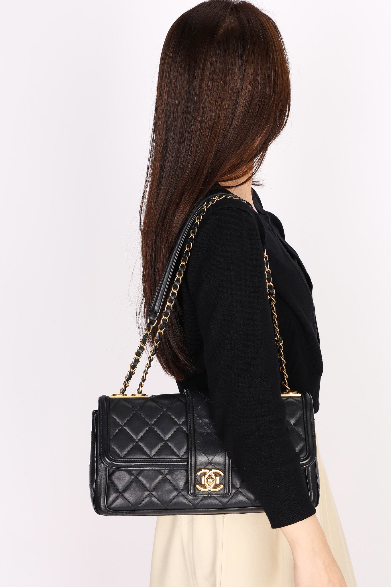 Chanel Elegant Single Flap Black Calfskin 2015 AGHW