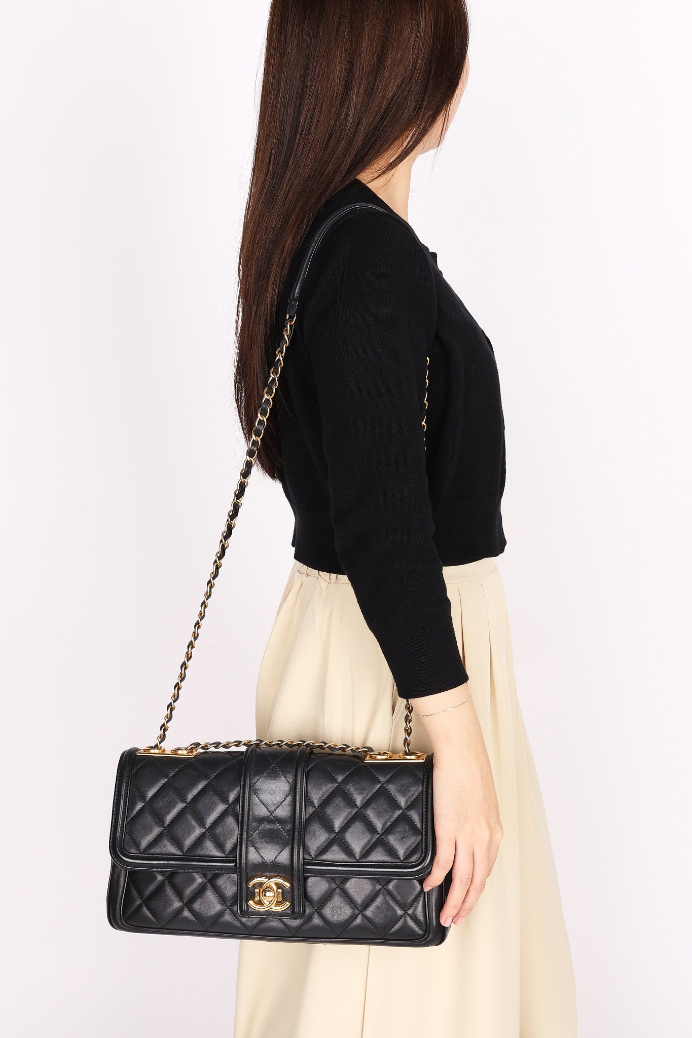 Chanel Elegant Single Flap Black Calfskin 2015 AGHW