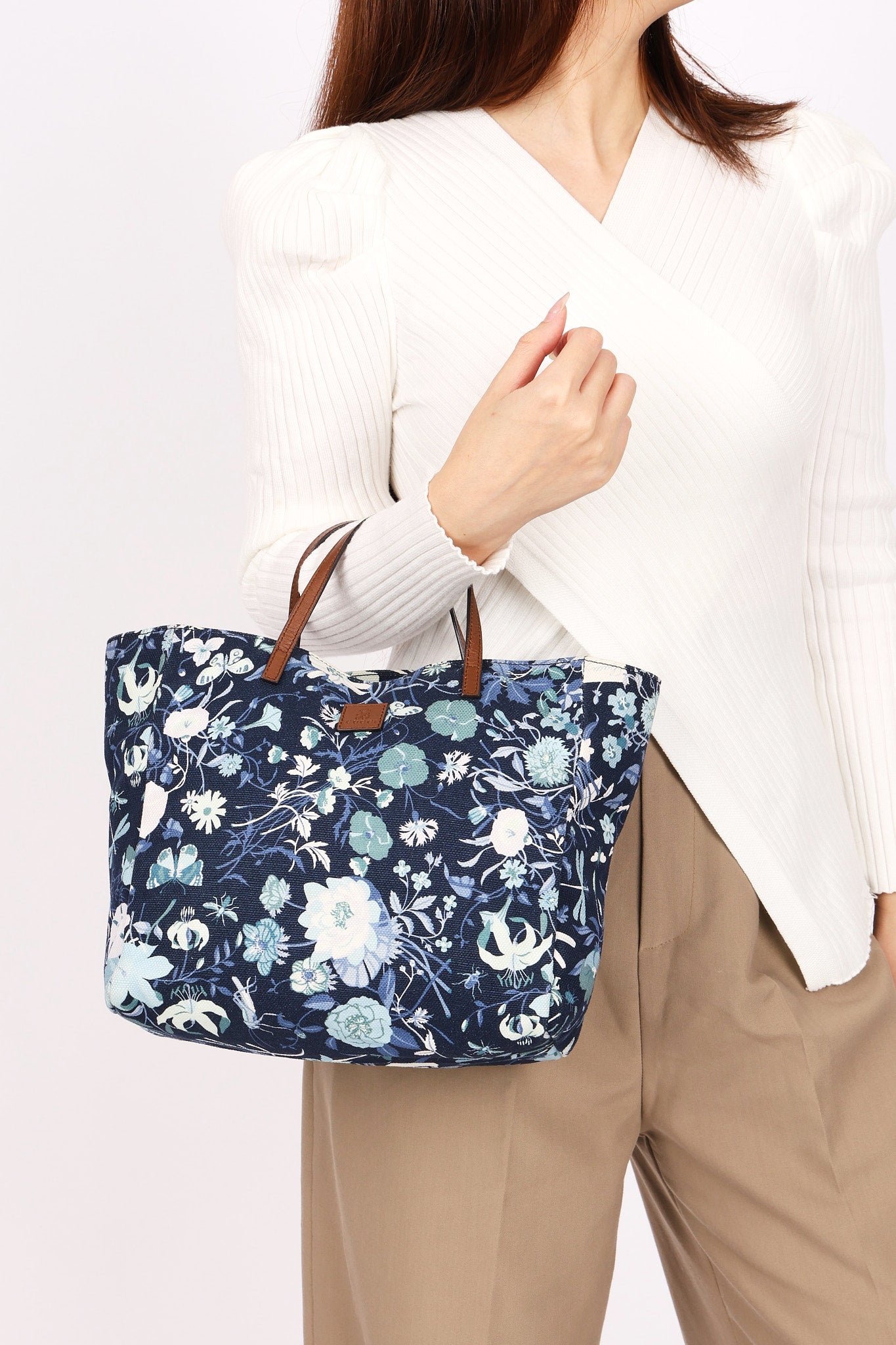 Gucci Floral Print Denim Tote