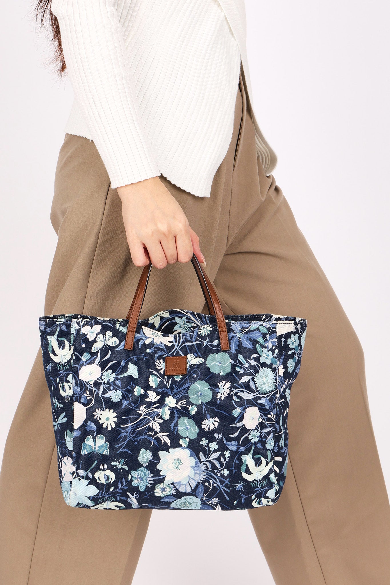 Gucci Floral Print Denim Tote
