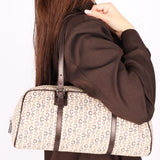 Celine Macadam Canvas Leather Hand Bag Boston Bag Beige Brown