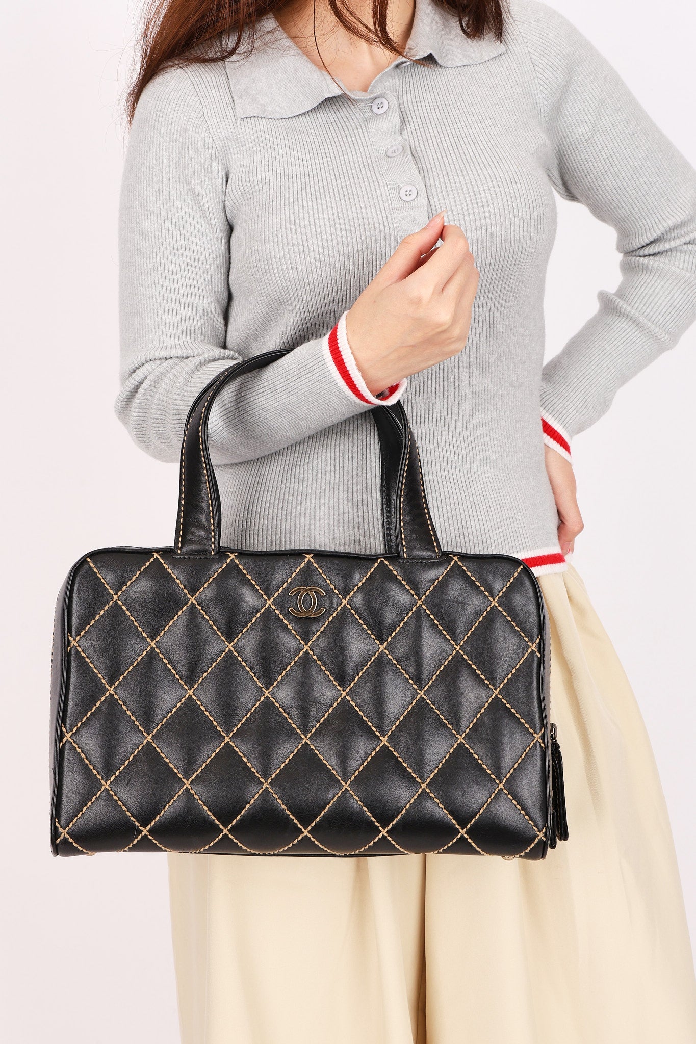 Chanel Whipstitched Tote Black Calfskin RHW