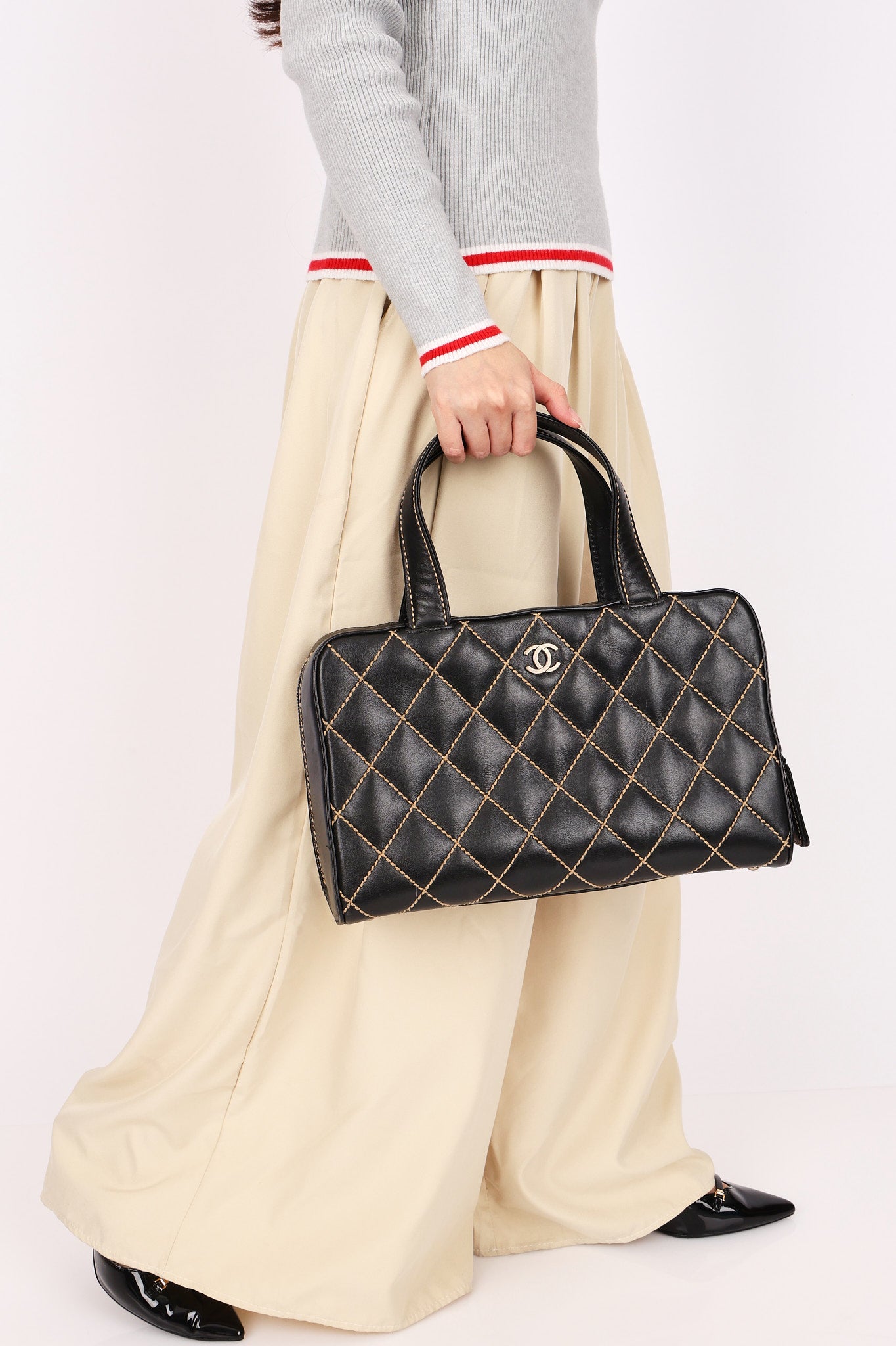 Chanel Whipstitched Tote Black Calfskin RHW