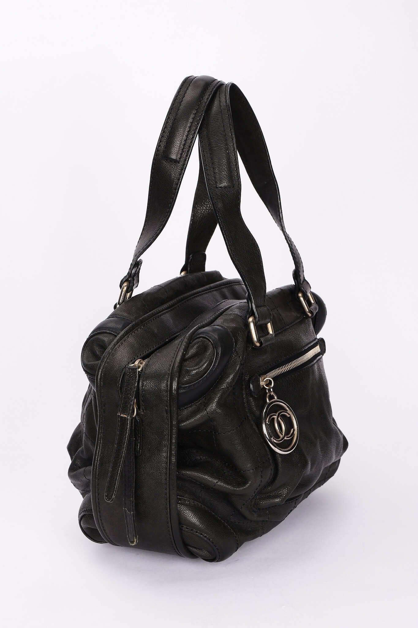 Chanel Essential Chocolate Bar Bowling Bag Black Calfskin 2007 RHW