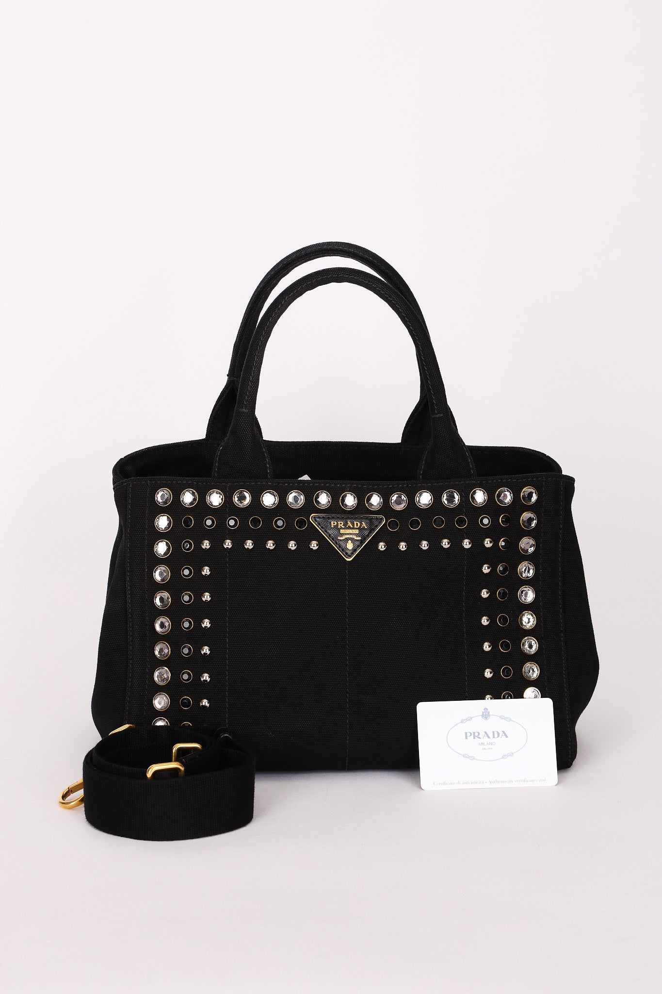 Prada Canapa Gemstone Studded Beaded Tote
