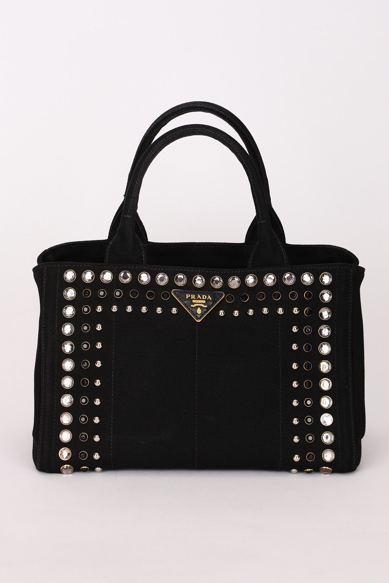 Prada Canapa Gemstone Studded Beaded Tote