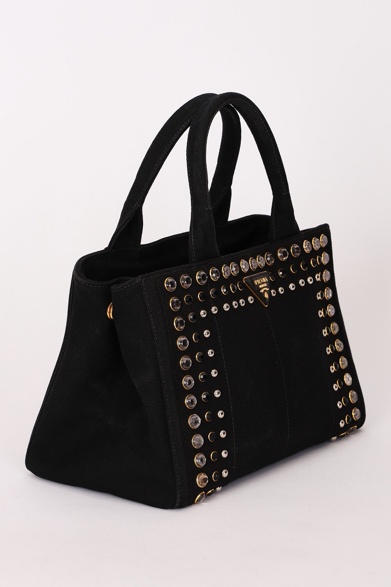 Prada Canapa Gemstone Studded Beaded Tote