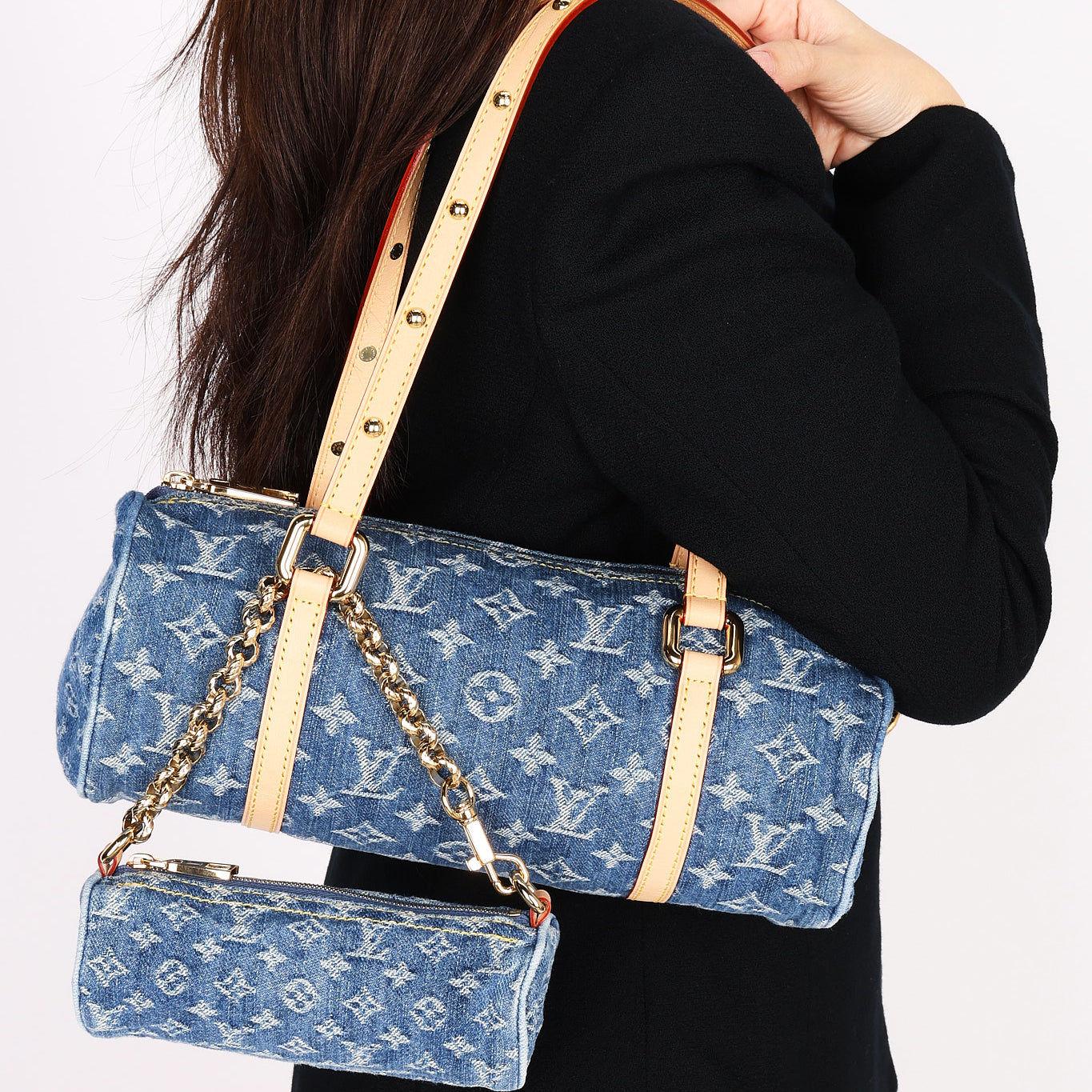 Louis Vuitton Remix Monogram Denim Papillon MM and Mini Papillon Set
