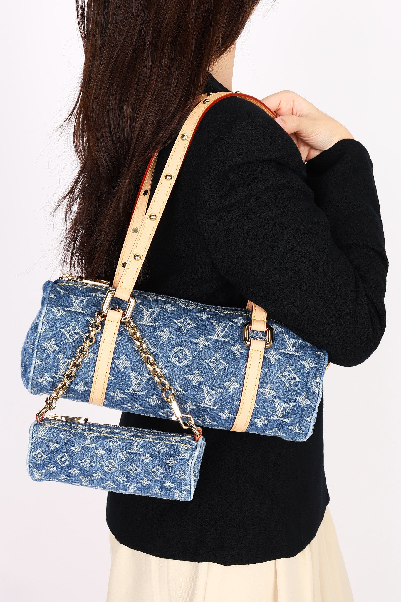 Louis Vuitton Remix Monogram Denim Papillon MM and Mini Papillon Set