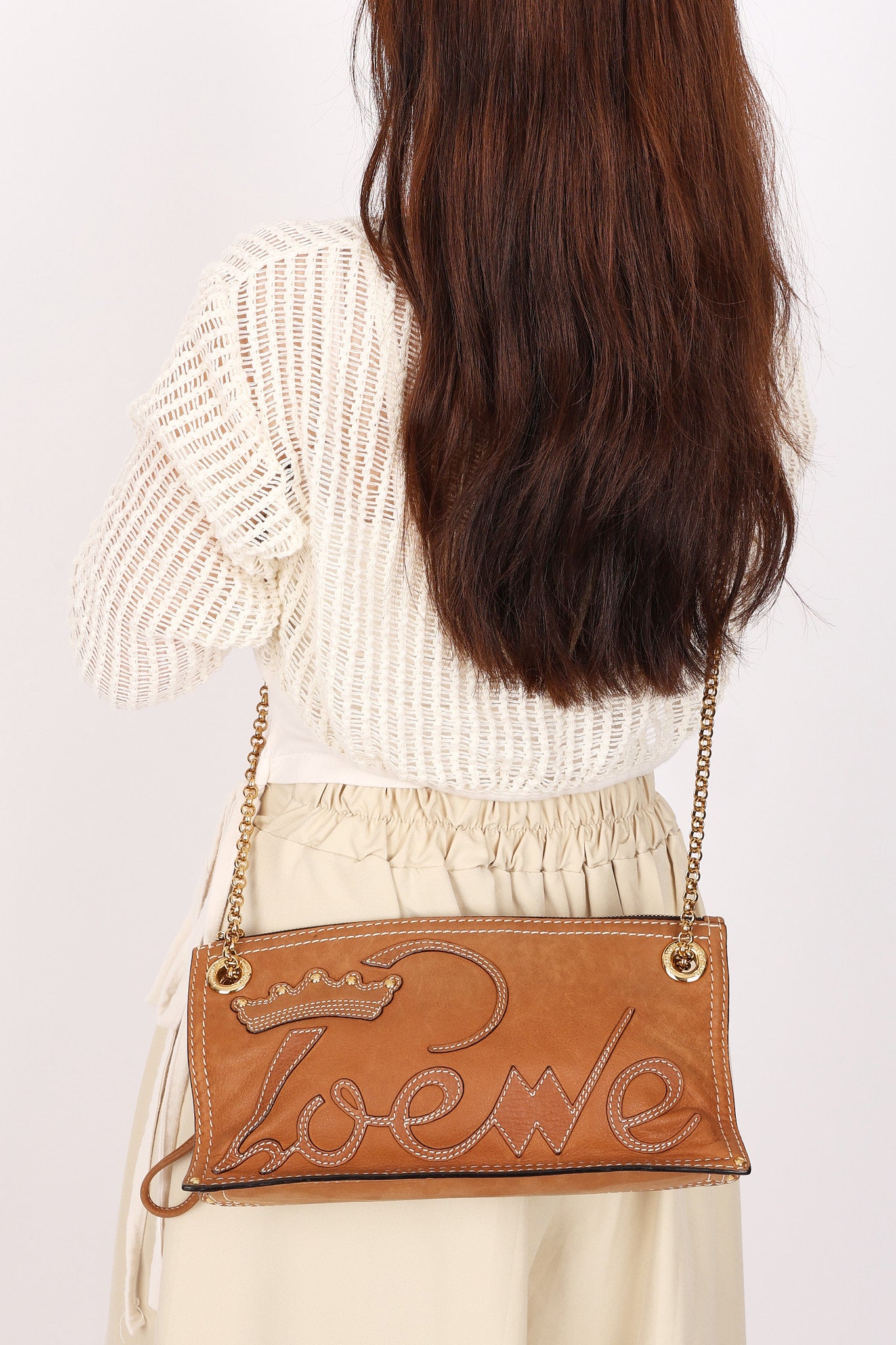 Loewe Stitched Shoulder Bag Tan Nubuck