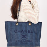 Chanel Small Raffia Deauville Tote Navy SHW