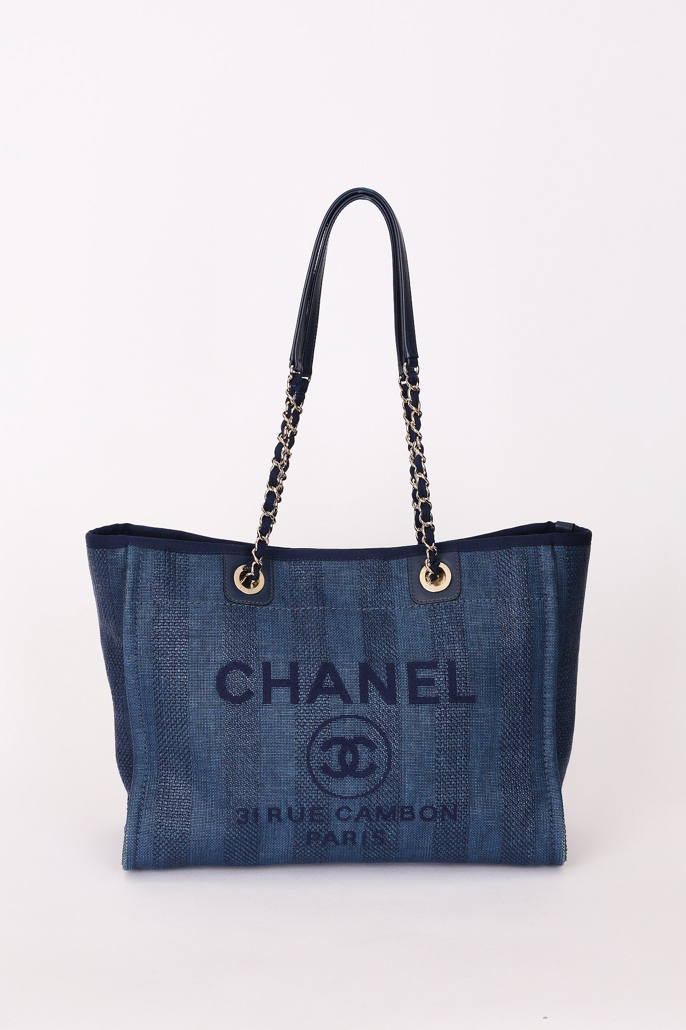 Chanel Small Raffia Deauville Tote Navy SHW