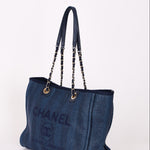 Chanel Small Raffia Deauville Tote Navy SHW