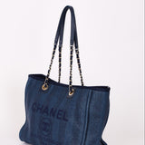 Chanel Small Raffia Deauville Tote Navy SHW