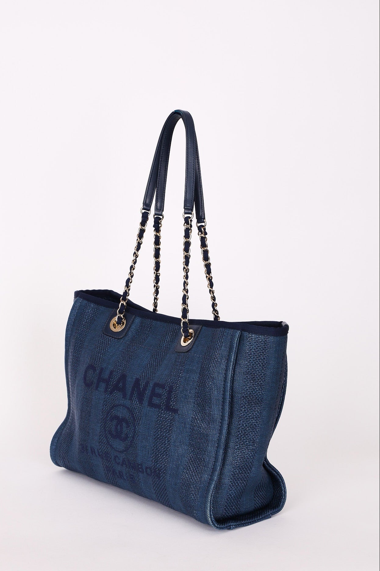 Chanel Small Raffia Deauville Tote Navy SHW