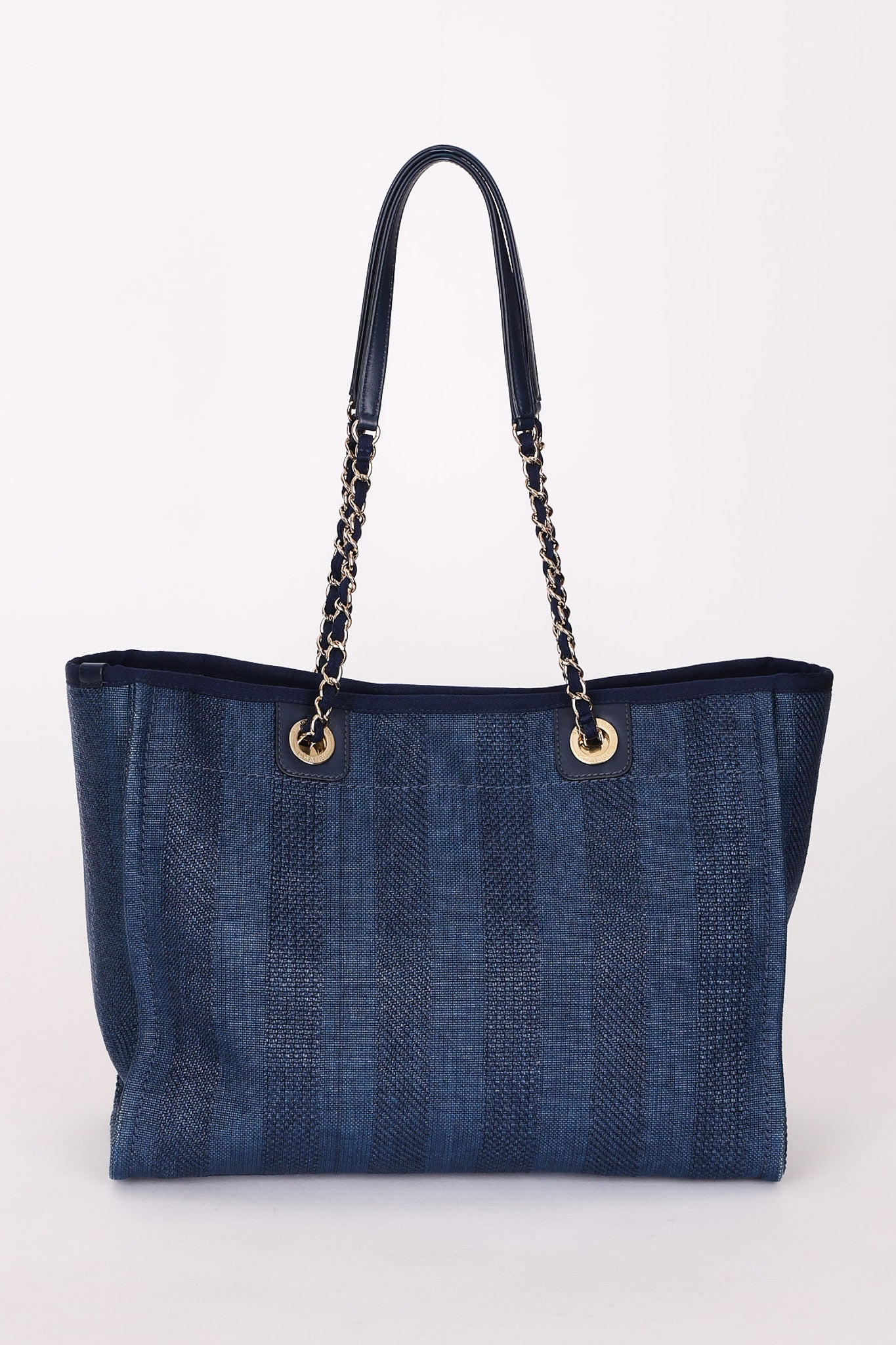 Chanel Small Raffia Deauville Tote Navy SHW