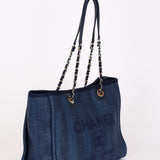 Chanel Small Raffia Deauville Tote Navy SHW
