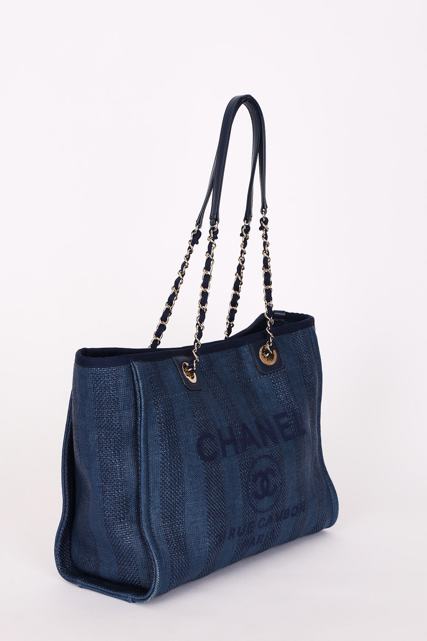Chanel Small Raffia Deauville Tote Navy SHW