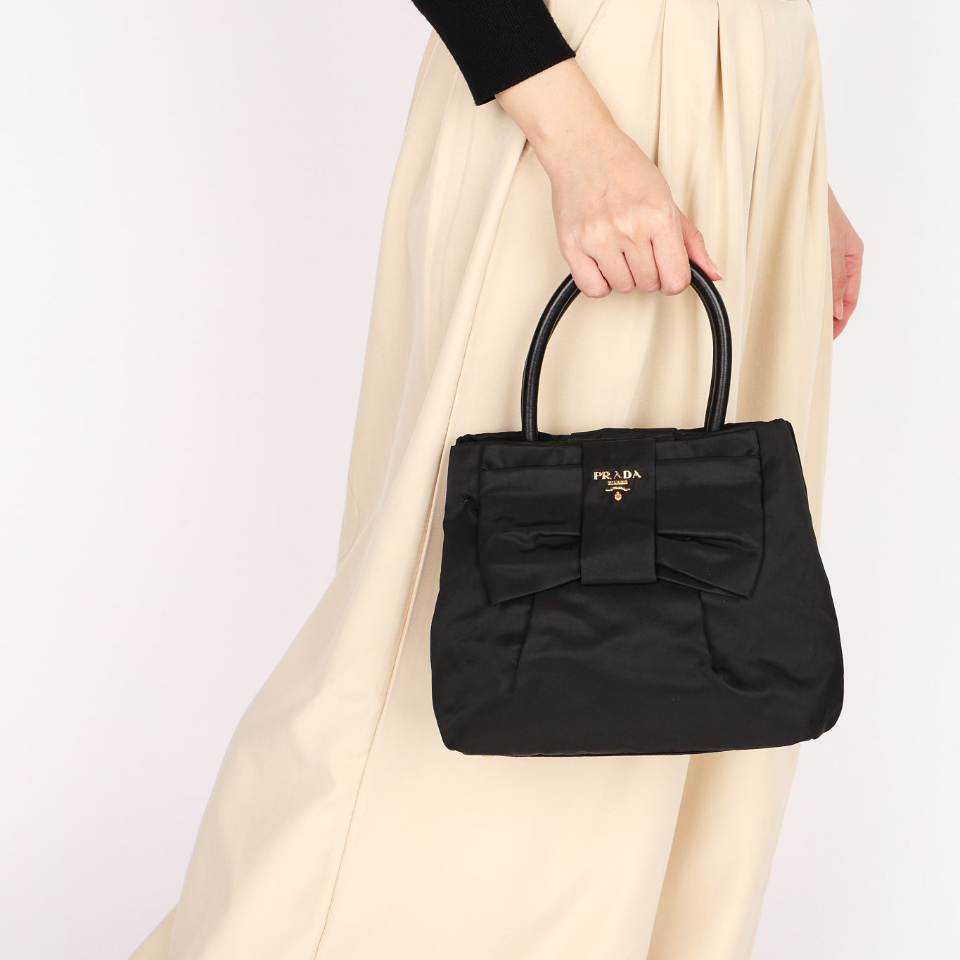 Prada Bow Top Handle Bag Black Nylon